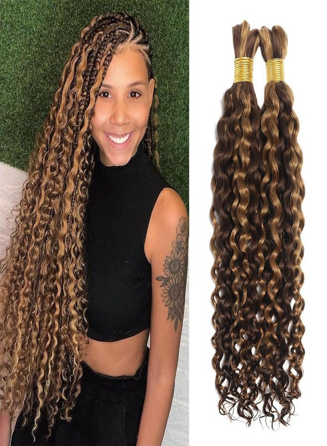 Miss Lee Human Braiding Hair for Boho Knotless Braids Bulk Curly Bundles Human Hair for Micro Braiding Wet and Wavy Water Wave No Weft Human Hair Extension for Box Boho Braids with 4/27# 18inch - Image 1
